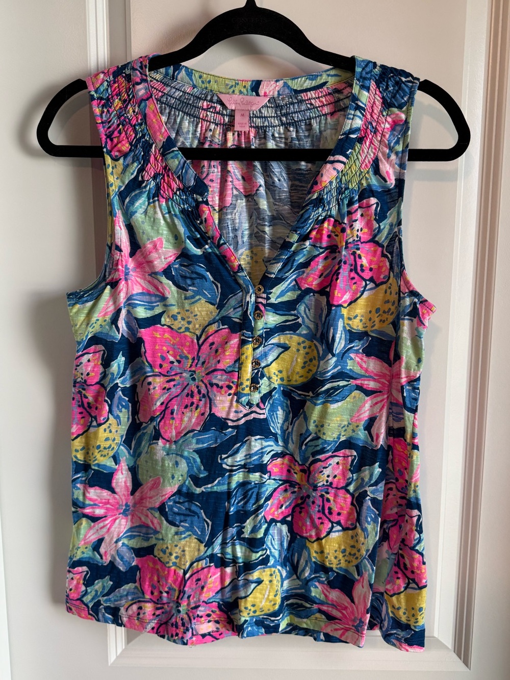 Lilly Pulitzer Floral Tank with Pink & Yellow Tropical Flowers